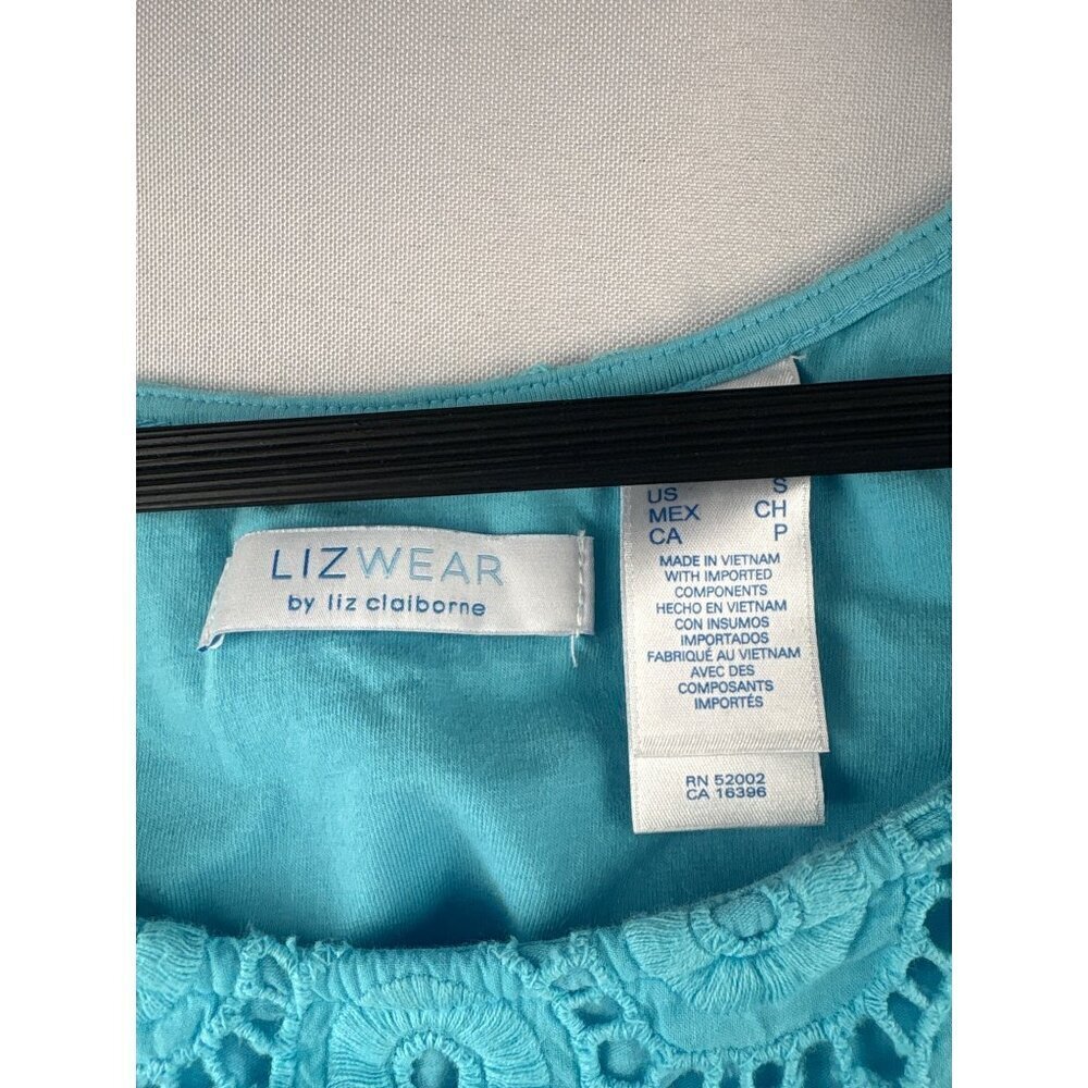 Lizwear By Liz Claiborne Womens S Blue Crochet Tank Top Sleeveless 100% Cotton S - Picture 3 of 5
